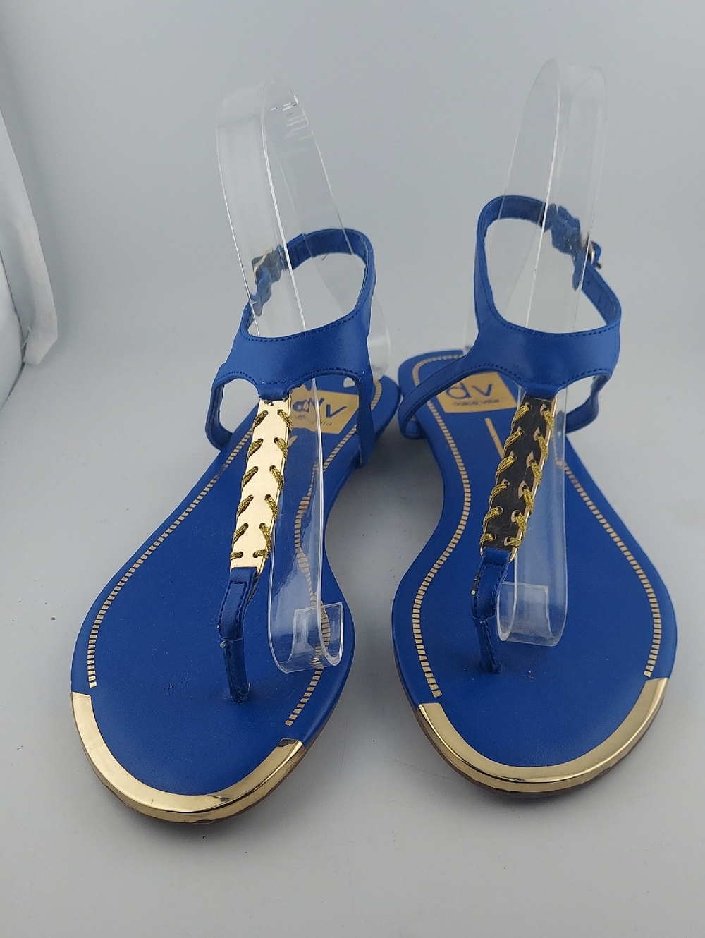 DV by Dolce Vita Royal Blue T-Strap Sandals with Gold Accent